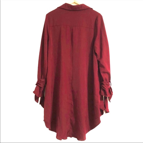 SOLD! She + Sky Burgundy High/Low Shirt Dress- L - Picture 3 of 6